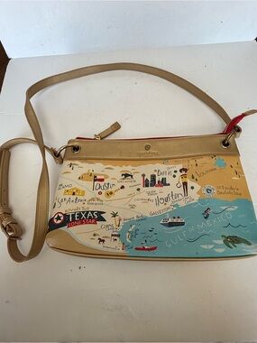Spartina 449 Greetings From TEXAS Map Crossbody Shoulder Bag Purse Discontinued